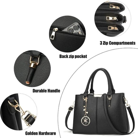 Purse and Handbags for Women, 3 Zip Compartments Tote Bag Designer Shoulder Purs - Picture 7 of 7